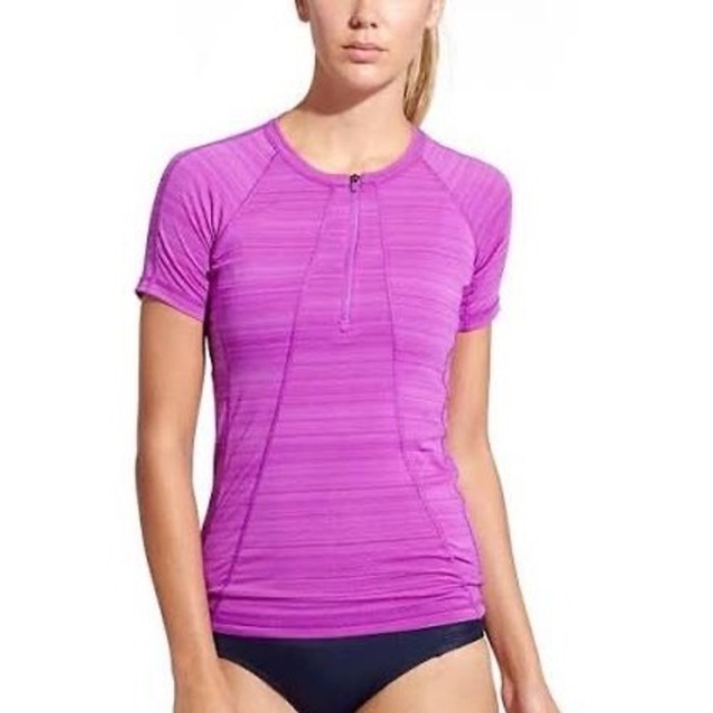 Athleta Pacifica UPF Tee 2 Purple Quarter Zip Rash Guard Top XS Beach Swim Surf